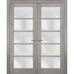 Solid French Double Doors | Quadro 4002 Ginger Ash with Frosted Glass | Wood Solid Panel Frame Trims | Closet Bedroom Sturdy Doors 