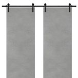 Sturdy Double Barn Door with | Planum 0010 Concrete | Top Mount 13FT Rail Hangers Heavy Set | Solid Panel Interior Doors