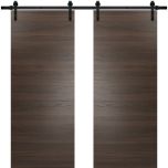 Planum 0010 Modern Interior Solid Wood Flush Closet Double Barn Doors Chocolate Ash with Track 13FT Rail Hardware Set