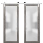 Planum 2102 Interior Modern Closet Double Barn Doors Ginger Ash with Black Hardware Rails 13FT