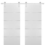 Planum 0020 Interior Modern Closet Double Barn Doors White Silk with Black Hardware Rails 13FT