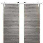 Sliding Double Barn Doors with Hardware | Planum 0020 Ginger Ash | 13FT Rail Hangers Sturdy Set | Modern Solid Panel Interior Hall Bedroom Bathroom Door