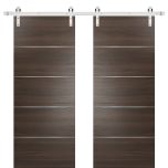 Sliding Double Barn Doors with Hardware | Planum 0020 Chocolate Ash | 13FT Rail Hangers Sturdy Set | Modern Solid Panel Interior Hall Bedroom Bathroom Door