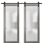 Planum 2102 Interior Modern Closet Double Barn Doors Ginger Ash with Black Hardware Rails 13FT