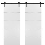 Planum 0020 Interior Modern Closet Double Barn Doors White Silk with Black Hardware Rails 13FT