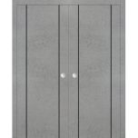 Modern Double Pocket Doors | Planum 0017 Concrete and Aluminum Strips | Kit Trims Rail Hardware | Solid Wood Interior Bedroom Sliding Closet Sturdy Door-36" x 80" (2* 18x80)