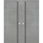 Modern Double Pocket Doors | Planum 0016 Concrete and Aluminum Strips | Kit Trims Rail Hardware | Solid Wood Interior Bedroom Sliding Closet Sturdy Door