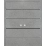 Modern Double Pocket Doors | Planum 0015 Concrete and Aluminum Strips | Kit Trims Rail Hardware | Solid Wood Interior Bedroom Sliding Closet Sturdy Door