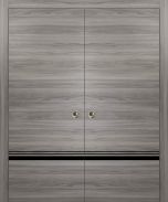 Sliding Double Pocket Door with Frames | Planum 0012 Ginger Ash and Aluminum Strips | Kit Trims Rail Hardware | Solid Wood Interior Bedroom Bathroom Closet Sturdy Doors