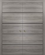 Sliding Double Pocket Door with Frames | Planum 0015 Ginger Ash and Aluminum Strips | Kit Trims Rail Hardware | Solid Wood Interior Bedroom Bathroom Closet Sturdy Doors