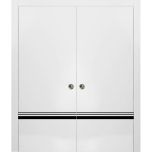 Sliding Double Pocket Door with Frames | Planum 0012 White Silk and Aluminum Strips | Kit Trims Rail Hardware | Solid Wood Interior Bedroom Bathroom Closet Sturdy Doors