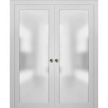 Planum 2102 Interior Sliding Closet Double Pocket Doors White Silk with Frames Tracks Pulls