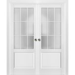 Sliding French Double Pocket Doors | Felicia 3309 White Silk with Frosted Glass | Kit Trims Rail Hardware | Solid Wood Interior Bedroom Sturdy Doors