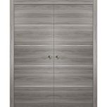 Modern Double Pocket Doors | Planum 0020 Ginger Ash | Kit Trims Rail Hardware | Solid Wood Interior Bedroom Sliding Closet Sturdy Door