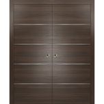 Modern Double Pocket Doors | Planum 0020 Chocolate Ash | Kit Trims Rail Hardware | Solid Wood Interior Bedroom Sliding Closet Sturdy Door