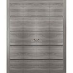 Sliding Closet Double Bi-fold Doors | Planum 0015 Ginger Ash and Aluminum Strips | Sturdy Tracks Moldings Trims Hardware Set | Wood Solid Bedroom Wardrobe Doors