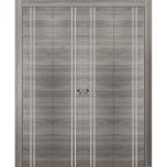 Sliding Closet Double Bi-fold Doors | Planum 0310 Ginger Ash and Aluminum Strips | Sturdy Tracks Moldings Trims Hardware Set | Wood Solid Bedroom Wardrobe Doors