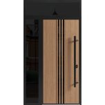 Front Exterior Prehung Steel Door / Ronex 1055 Teak / Sidelight and Transom Window Sidelite / Entry Metal Modern Painted W36+12" x H80+16" Left hand Inswing