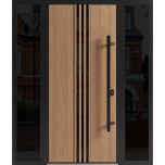 Front Exterior Prehung Steel Door / Ronex 1055 Teak / 2 Sidelight Exterior Windows Sidelites/ Entry Metal Modern Painted W12+36+12" x H80" Left hand Inswing