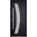 Front Exterior Prehung Steel Door / Deux 6500 Black / Stainless Inserts Single Modern Painted