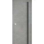 Sliding French Pocket Door with | Planum 0011 Concrete and Aluminum Strips | Kit Trims Rail Hardware | Solid Wood Interior Bedroom Sturdy Doors