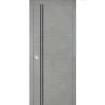 Sliding French Pocket Door with | Planum 0016 Concrete and Aluminum Strips | Kit Trims Rail Hardware | Solid Wood Interior Bedroom Sturdy Doors