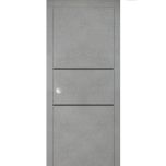 Sliding French Pocket Door with | Planum 0014 Concrete and Aluminum Strips | Kit Trims Rail Hardware | Solid Wood Interior Bedroom Sturdy Doors