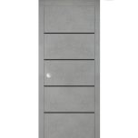 Sliding French Pocket Door with | Planum 0015 Concrete and Aluminum Strips | Kit Trims Rail Hardware | Solid Wood Interior Bedroom Sturdy Doors