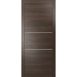 Sliding French Pocket Door with | Planum 0110 Chocolate Ash and Aluminum Strips | Kit Trims Rail Hardware | Solid Wood Interior Bedroom Sturdy Doors