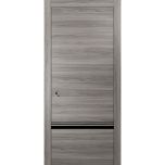 Sliding French Pocket Door with | Planum 0012 Ginger Ash and Aluminum Strips | Kit Trims Rail Hardware | Solid Wood Interior Bedroom Sturdy Doors