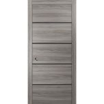 Sliding French Pocket Door with | Planum 0015 Ginger Ash and Aluminum Strips | Kit Trims Rail Hardware | Solid Wood Interior Bedroom Sturdy Doors