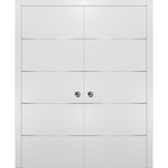 Planum 0020 Interior Sliding Closet Double Pocket Doors White Silk with Frames Tracks Pulls