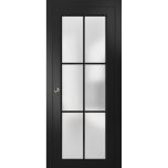 Sliding Pocket Door with Frosted Tempered Glass | Planum 2122 Matte Black with Frosted Glass and Aluminum Strips | Kit Trims Rail Hardware | Solid Wood Interior Bedroom Bathroom Closet Sturdy Doors