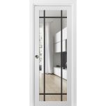 Sliding French Pocket Door | Lucia 2266 White Silk with Clear Glass and Aluminum Strips | Kit Trims Rail Hardware | Solid Wood Interior Bedroom Sturdy Doors