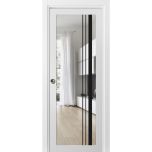 Sliding French Pocket Door | Lucia 2566 White Silk with Clear Glass and Aluminum Strips | Kit Trims Rail Hardware | Solid Wood Interior Bedroom Sturdy Doors