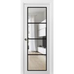 Sliding French Pocket Door | Lucia 2466 White Silk with Clear Glass and Aluminum Strips | Kit Trims Rail Hardware | Solid Wood Interior Bedroom Sturdy Doors