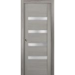 Sliding French Pocket Door with | Quadro 4113 Ginger Ash with Frosted Glass | Kit Trims Rail Hardware | Solid Wood Interior Bedroom Sturdy Doors