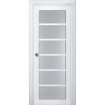 Sliding French Pocket Door | Veregio 7602 White Silk with Frosted Glass | Kit Trims Rail Hardware | Solid Wood Interior Bedroom Sturdy Doors