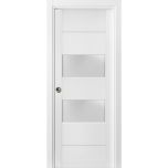 Sliding French Pocket Door 2 lites | Lucia 4010 White Silk with Frosted Glass | Kit Trims Rail Hardware | Solid Wood Interior Bedroom Sturdy Doors