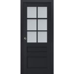 Sliding French Pocket Door | Veregio 7339 Antracite with Frosted Glass | Kit Trims Rail Hardware | Solid Wood Interior Bedroom Sturdy Doors