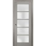 Sliding French Pocket Door | Quadro 4002 Ginger Ash with Frosted Glass | Kit Trims Rail Hardware | Solid Wood Interior Bedroom Sturdy Doors