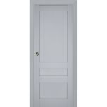 Sliding French Pocket Door | Veregio 7411 Matte Grey | Kit Trims Rail Hardware | Solid Wood Interior Bedroom Sturdy Doors