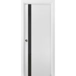 Sliding French Pocket Door with | Planum 0040 White Silk with Black Glass | Kit Trims Rail Hardware | Solid Wood Interior Bedroom Sturdy Doors