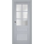 Sliding French Pocket Door | Veregio 7339 Matte Grey with Frosted Glass | Kit Trims Rail Hardware | Solid Wood Interior Bedroom Sturdy Doors