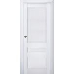 Sliding French Pocket Door | Veregio 7411 White Silk | Kit Trims Rail Hardware | Solid Wood Interior Bedroom Sturdy Doors