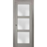 Sliding French Pocket Door | Lucia 2552 Ginger Ash with Frosted Glass | Kit Trims Rail Hardware | Solid Wood Interior Bedroom Sturdy Doors