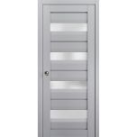 Sliding French Pocket Door | Veregio 7455 Matte Grey with Frosted Glass | Kit Trims Rail Hardware | Solid Wood Interior Bedroom Sturdy Doors