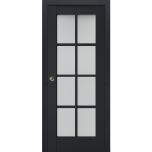 Sliding French Pocket Door | Veregio 7412 Antracite with Frosted Glass | Kit Trims Rail Hardware | Solid Wood Interior Bedroom Sturdy Doors