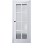 Sliding French Pocket Door | Veregio 7412 White Silk with Frosted Glass | Kit Trims Rail Hardware | Solid Wood Interior Bedroom Sturdy Doors