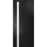 Sliding French Pocket Door | Planum 0040 Matte Black with White Glass | Kit Trims Rail Hardware | Solid Wood Interior Bedroom Sturdy Doors